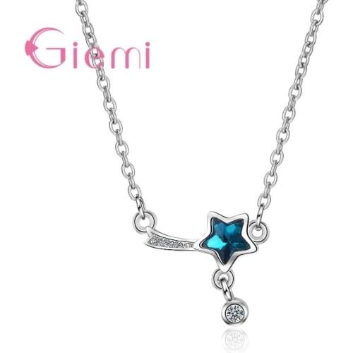 Elegant Lady Gift Blue Star Necklace Pendant Pave Shiny Crystal Silver Jewelry Big Promotion Wholesale Price
