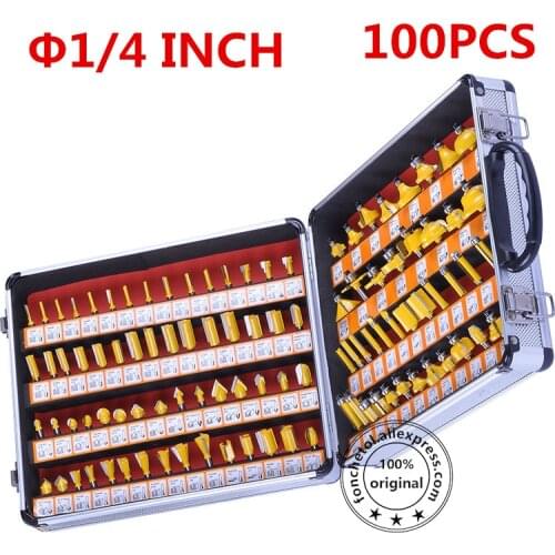 1/4 INCH SHANK-100PCS,CNC tungsten solid carbide woodworking router bit,Edge trimming machine wood milling cutter,wood tool set