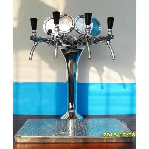 Homebrew chrome plated beer tower, beer pump with beer taps, stainless steel drip tray, bar beer column