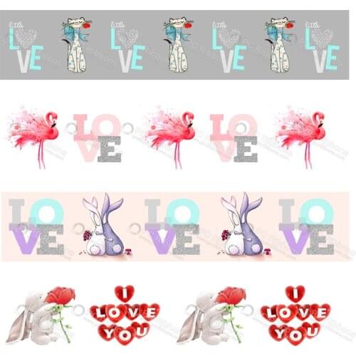 Custom print valentines ribbon love with cartoon character printed grosgrain wedding gift wrapping ribbon 50 yards