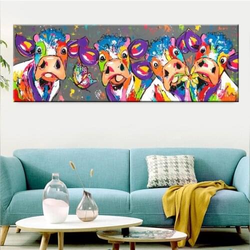 Large Size Cartoon Animals Painting Cows Dogs Parrots Canvas Cuadros Posters and Prints Wall Art Picture for Living Room Decor