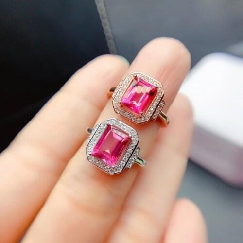 KJJEAXCMY fine jewelry 925 sterling silver inlaid natural pink topaz Womens elegant square adjustable gem ring support check