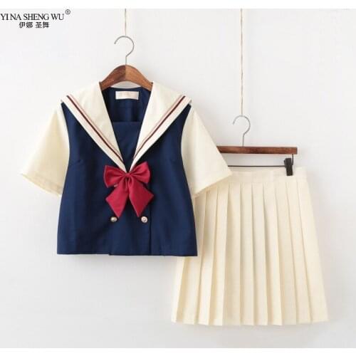 Sailor JK Suit Japanese Anime School Uniform Women Top Pleated Skirt Suit Cardigan College Students Carnival Costume Navy Girls