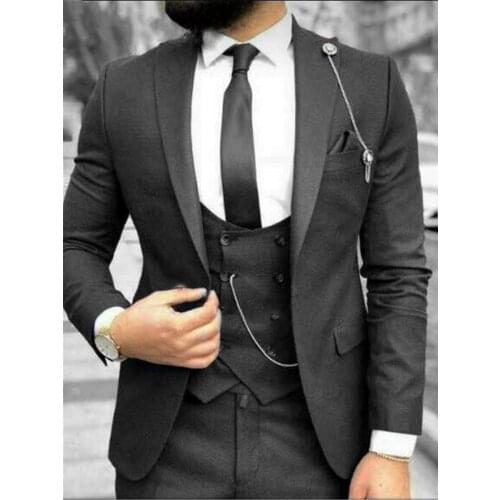 Handsome Groomsmen Peak Lapel Groom Tuxedos Wedding Dress Men Suits Blazer Prom Dinner (Jacket+Pants+Tie+Vest) A702