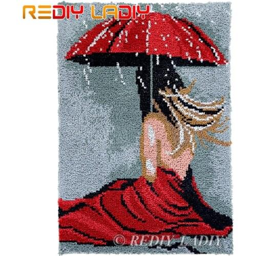 Latch Hook Rug Chunky Yarn Tapestry Kits DIY Carpet Rug Under the Umbrella Knitted Mat Crocheting Cushion Arts & Crafts 58*87cm