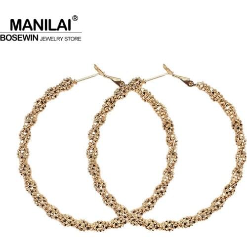 MANILAI 60mm Diameter Alloy Hoop Earrings For Women Punk Twisted Circle Metal Statement Big Earrings Jewelry Wholesale