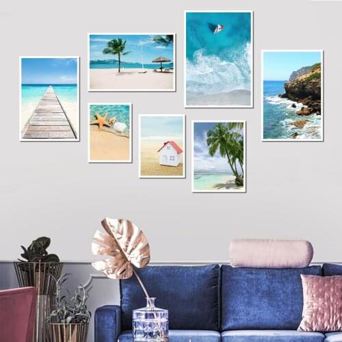 Sea Beach Bridge House Landscape Canvas Painting Nordic Wall Art Pictures Living Room Decor Home Decor Wall Decor Canvas Art