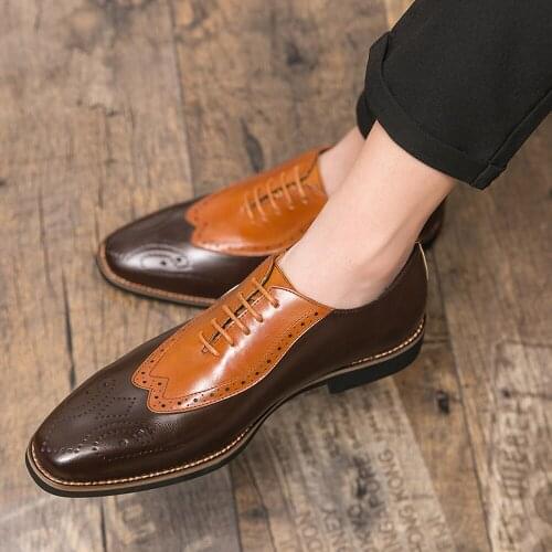 OLOMLB Mens Brogue Carved Oxford Wingtip Mocassin Homme Driving Cuban Retro Shoes Pointy Toe Plus Size Match Colors 38-46