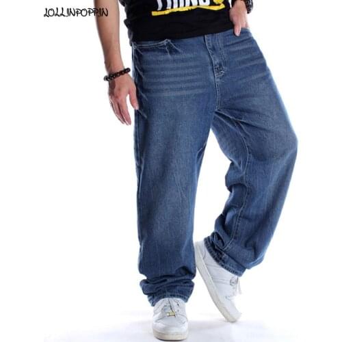 Plus Size Hip Hop Streetwear Men Embroidery Blue Baggy Jeans Loose Skateboarder Bleached Denim Pants Wide Leg