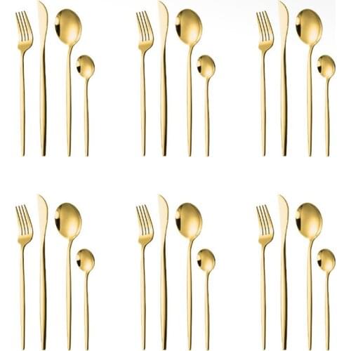 Stainless Steel Tableware Portugal Knife Fork and Spoon Set Gold Western Tableware Christmas Gift Box 24 Pieces Dinnerware