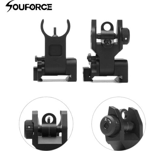 US Tactical Hunting Iron Low Flip Up Front & Rear Sight Set Folding Design Profile Quick Battle Black Iron Sights Set