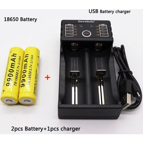 2pcs 18650 battery 3.7V 9900mAh rechargeable liion battery with charger for Led flashlight batery litio battery+1pcs Charger