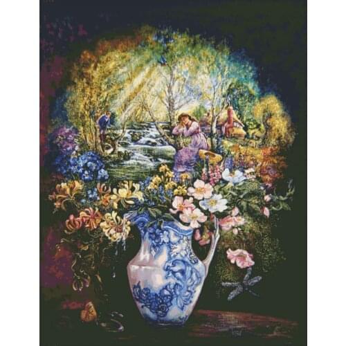 A small castle in a vase Outing Needlework,Bricolage Cross stitch,Embroidery kits 14CT Canvas Patterns,DIY Handmade Decor