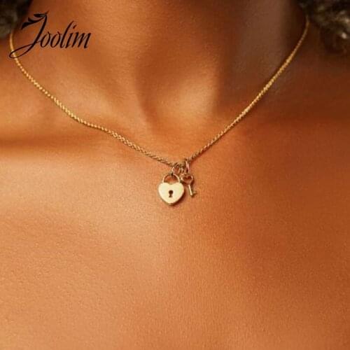 Joolim Gold Plated Heart Lock Pendant Necklace Stainless Steel Trendy Necklace 2020