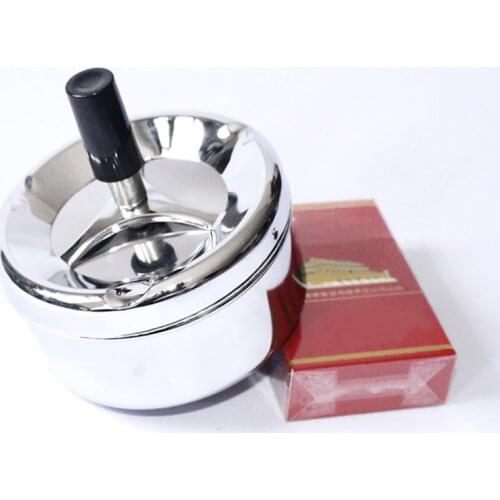Smoking Accessories Stainless Steel Ashtray Round Push Down Cigarette Ashtray with Rotating Tray xobw
