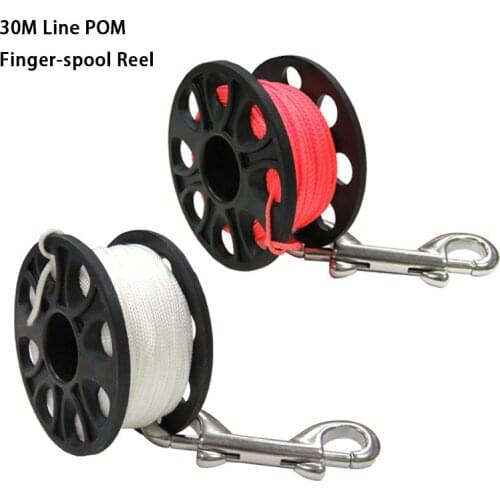 30M Scuba Diving POM Plastic Spool Finger Reel with Stainless Steel Double Ended Hook SMB Equipment Cave Dive