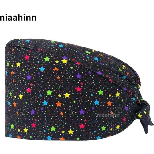Adjustable Unisex Laboratory Work Cap Cartoon Printing Nursing Working Hat Beauty Salon Surgery Cap Pet Shop Scrubs Nursing Caps