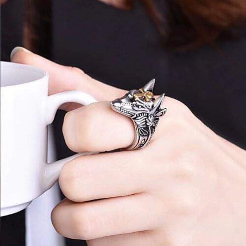 Retro Anubis Mens Self-defense Egyptian Grim Reaper Cross Wolf Head Ring Outdoor Emergency Glass Broken Protector Adjustable