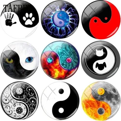 TAFREE Ying Yang Taiji Bagua Charm 25mm Glass Cabochon Dome Pictures DIY Glass Dome Jewelry Findings For Erarings Bracelets