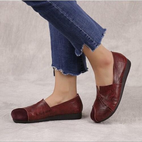 Women Genuine Leather Loafers Mixed Colors Ladies Ballet Flats Shoes Slip On Round Toe soft Retro Comfortable drive shoes woman
