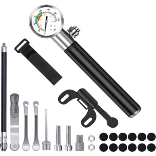 Bicycle Pump, Mini Bicycle Pump, 210 Psi Air Pump with Pressure Gauge,Repair Of Bicycle Tires,for Presta/Schrader Valve