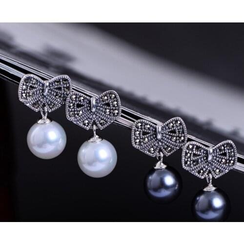 925 silver Jewelry ornaments ms pearl earring bowknot eardrop minimalism undertakes Womans silver earrings
