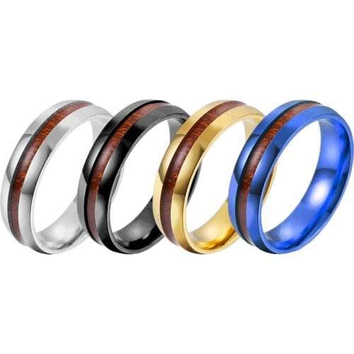 YWSHK 2021 Fashion New 6mm Wooden Simple Elegant Stainless Steel Ring Grain Classical Men Jewelry Party Womens Exquisite Gift