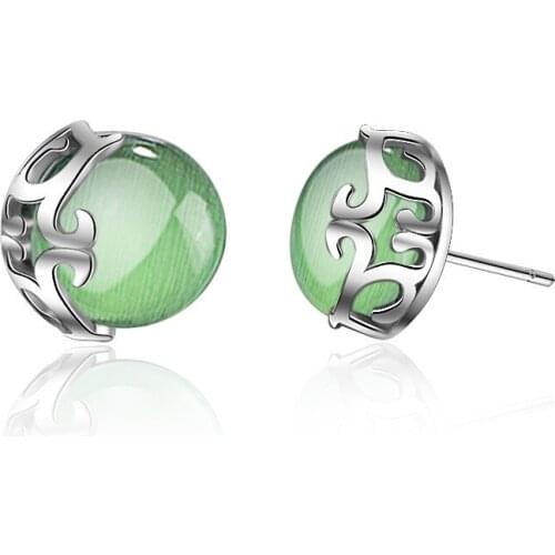 New Arrival 925 Sterling Silver Fashion Green Opal Stone Girls Party Jewelry Ladies`stud Earrings Wholesale Anti Allergy Cheap