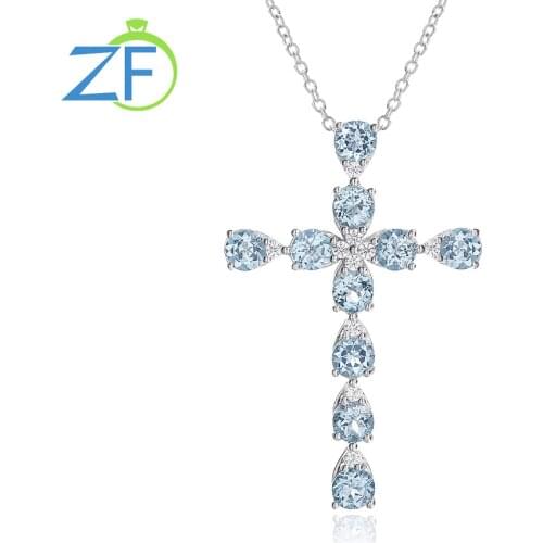 GZ ZONGFA Handmade Trendy Cross Necklace White Sapphire Chain Necklaces Women 925 Sterling Silver Necklace