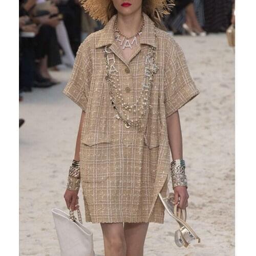 New Arrival Women Luxury Designer Runway Shirt Dress High Quality Vintage Plaid Ladies Short Sleeve Mini Dress Plus Size XXXL