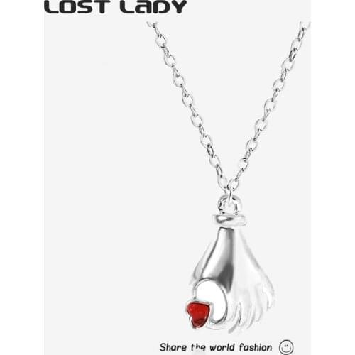 Lost Lady Creative Hold Heart Pendant Necklace Unusual Statement Necklaces for Women Novelty 2021 Party Jewelry Gift
