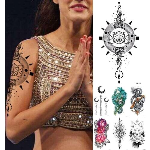 1Pcs Circular Totem Temporary Tattoo Sticker Sun Energy Flash Waterproof Tattoos Skull Body Art Arm Fake Sleeve Tatoo Women Men