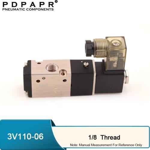 3V110-06 Pneumatic Electric Solenoid Valve 3 Way 2 Position Gas Control Air Magnetic Valve DC/AC Coil Volt Hose Fittings