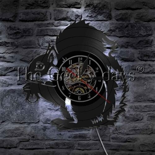 Squirrel Vinyl Clock Animals Led Night Light Kid Room Decorative Handmade Unique Original Gift Modern For Animal Lovers