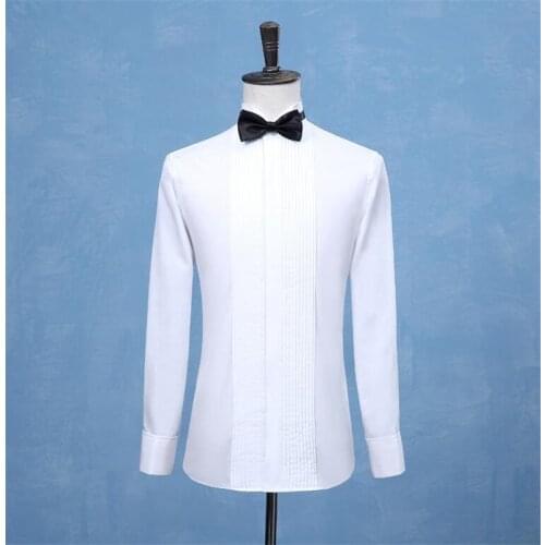 White Wedding Tuxedo Men Shirt French Cufflinks Long Sleeved Shirt Male Social Business Dress Work Men Business Shirts Formal