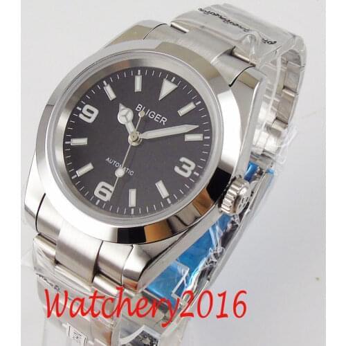 BLIGER Solid 36mm Black Dial Sapphire Glass Polished Bezel 21 jewels MIYOTA 8215 Automatic Movement Mens Watch Deployment NH35