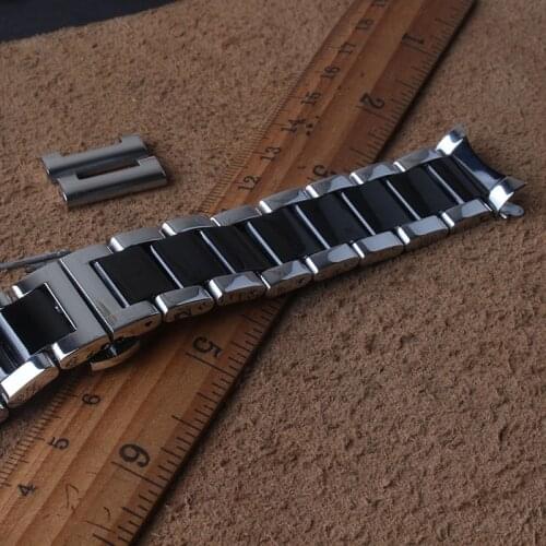 Stainless Steel Watch Band Bracelet 20mm 22mm Solid Stainless Steel Silver with black Watchbands Straps Accessories curved ends