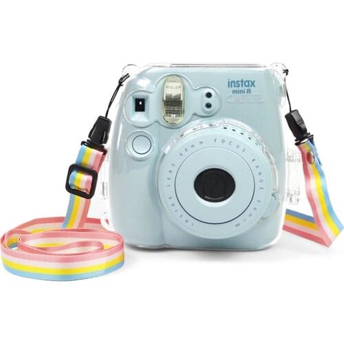 Camera Protective Case for Fujifilm Instax Mini 8 8+ 9 Hard PVC Transparent Camera Shell for Fulji with Nylon Shoulder Strap
