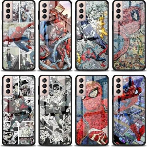 Marvel Comic Spider Man Tempered Glass Cover For Samsung Galaxy S21 Plus Ultra M21 M31 M51 A52 A72 Phone Case Coque