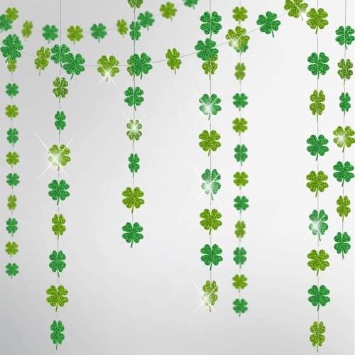 St Patricks Day Spring Party Clover Garlands Glitter Paper Shamrock Streamer Banner Hanging Irish Baby Shower Birthday Party