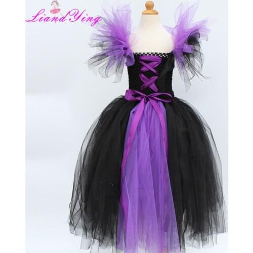Maleficent Evil Queen Kids Halloween Dress Girls Tutu Dress Cosplay Witch Costumes Fancy Girl Party Dress Children Clothes 2-12Y
