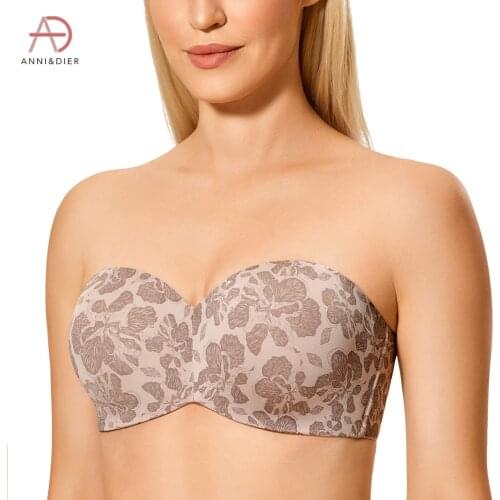 Womens Plus Size Floral Strapless Minimizer Bra Underwire Non-Padded