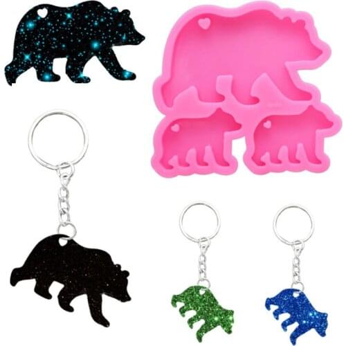 Polar Bear Food Grade Silicone Mirror Epoxy Keychain Mould DIY production of mobile phone pendant with hole Cake baking mold