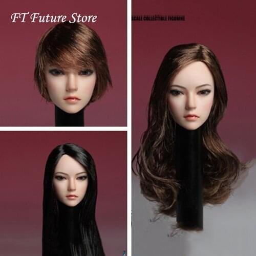 Collectible SDH002 1/6 Scale Female Head Sculpt Black Long Straight/Brown Long Short Hair Model for 12'' Pichen Pale Skin Body