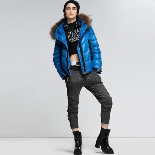 Short Down Jacket Woman Hooded Autumn and Winter Racoon Dog Fur Collar Down Coats Women Parkas Chamarras De Mujer KJ535