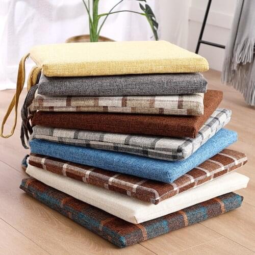 Linen Seat Cushion Chair Cushion Floor Cushion Comfortable Plaid Cushion Yellow Blue Gray Cushion