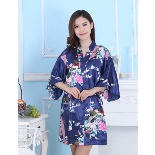 Multicolor Women Kimono with Belt Long Female Satin Pajamas Summer Lady Bathrobe Five Sleeve Chinese Traditional Costume 16