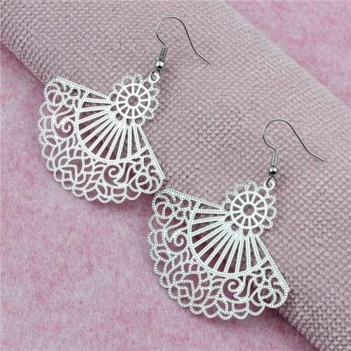 Fashion Atmospheric Fan-shaped Hollow Carved Earrings For Women 3 Colors Ear Accessories Female Jewelry Gifts