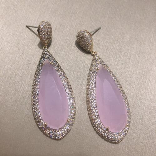 Bilincolor Cubic Zirconia Fashion Pink Waterdrop Earrings