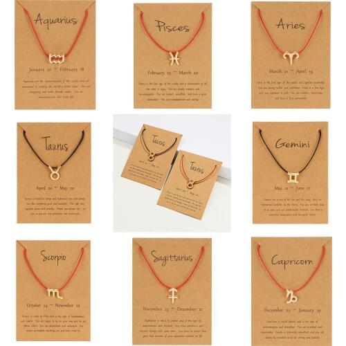 Trendy 12 Constellation Zodiac Sign Bracelets Red Black Braided Rope Leo Libra Woven Bracelet Jewelry For Couple Best Friend